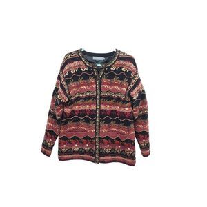ICELANDIC 100% Wool Fairisle Norwegian Cardigan Sweater Lined Jacket
